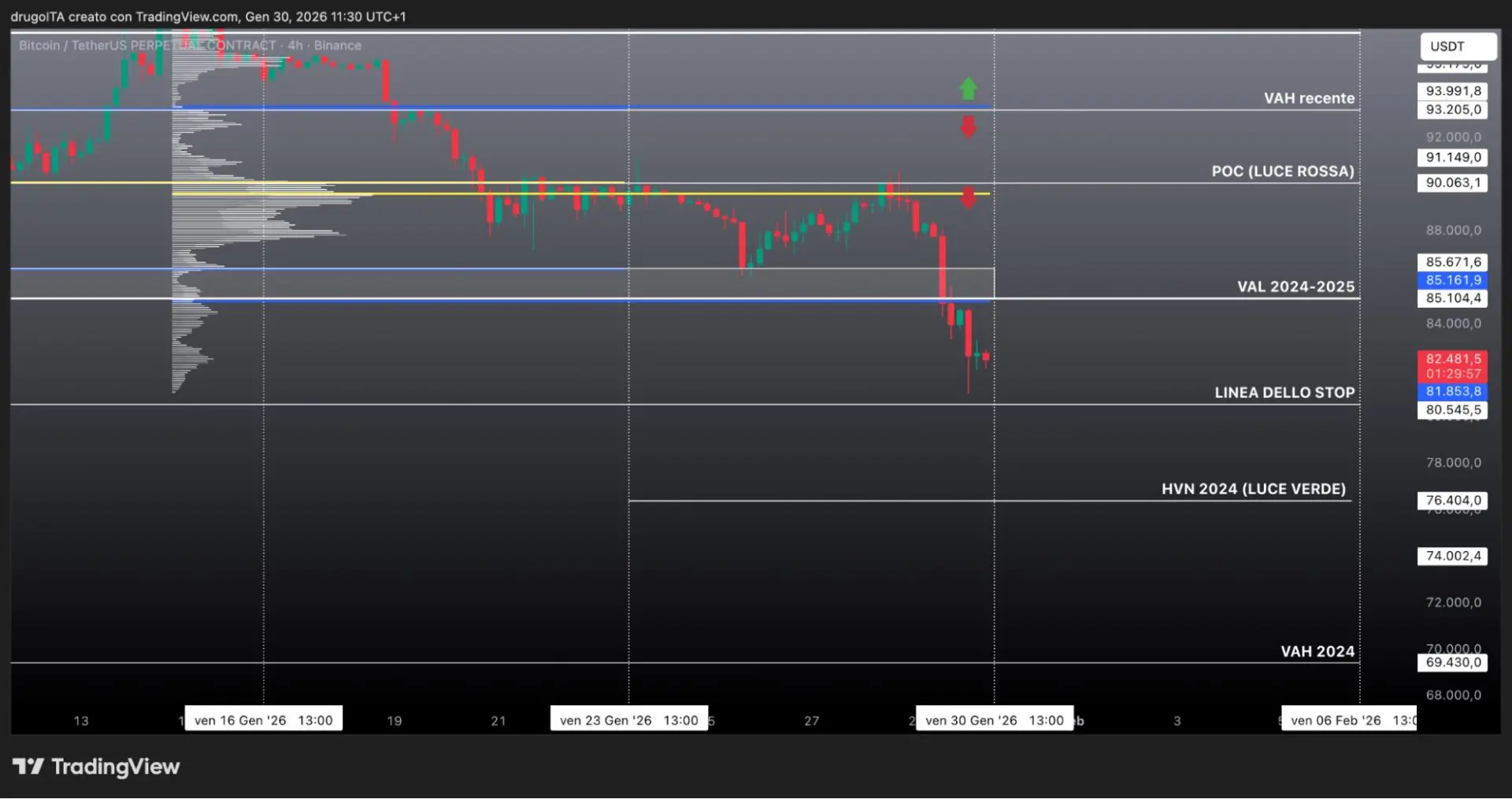 Analisi tecnica bitcoin 30 gennaio 2026