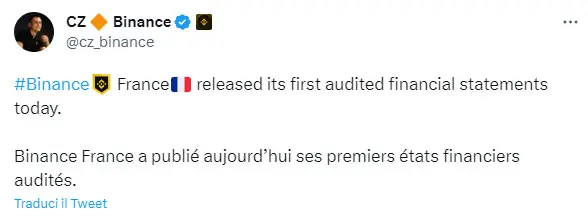 Binance tweet CZ