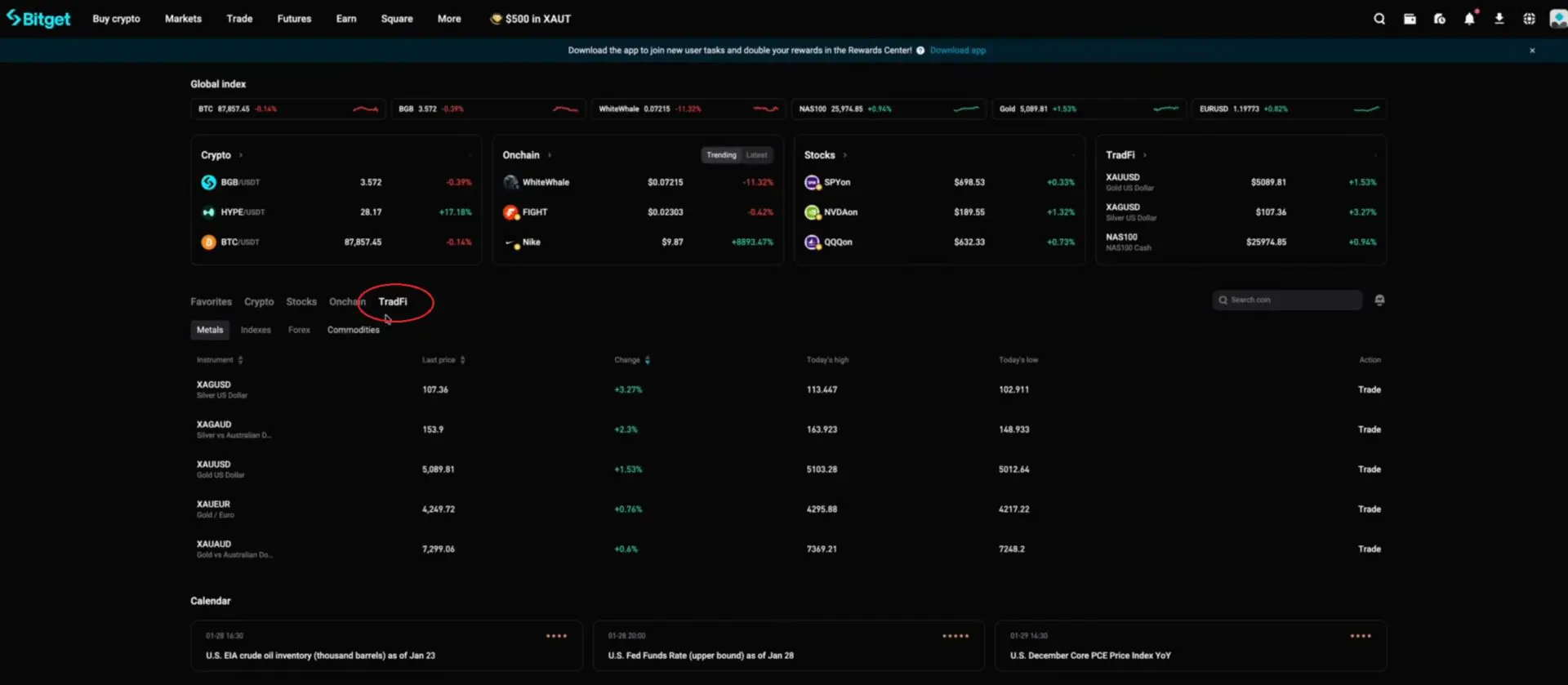 Bitget Tradfi menu