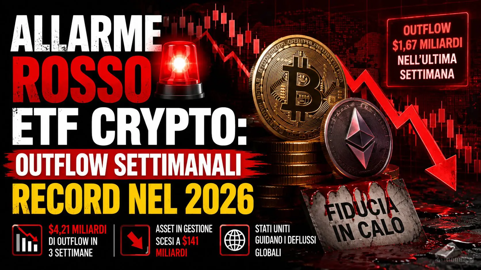 Allarme rosso ETF crypto: outflow settimanali record nel 2026