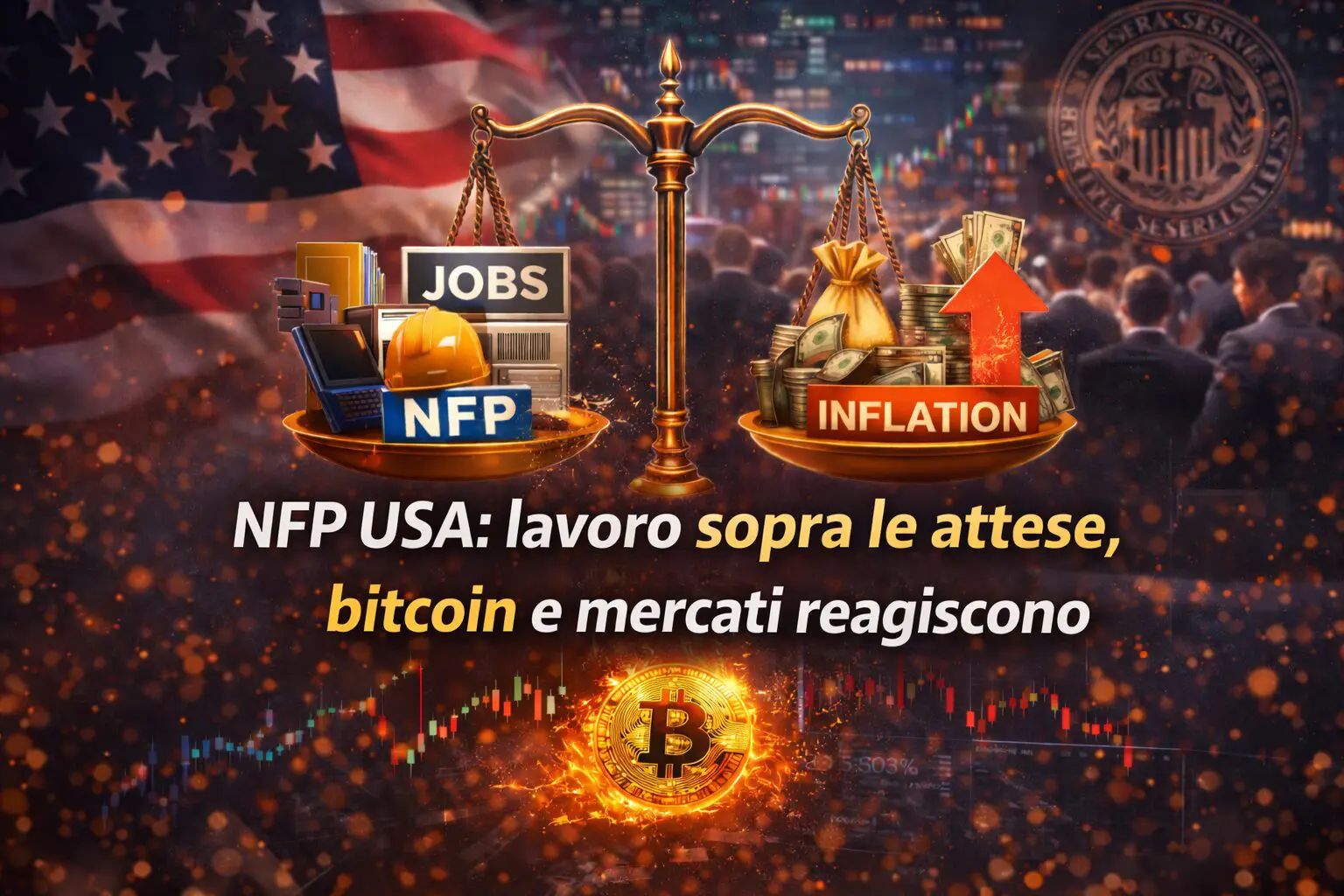 NFP USA: lavoro sopra/sotto le attese, bitcoin e mercati reagiscono