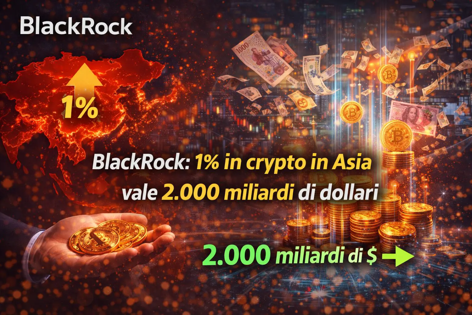 BlackRock: 1% in crypto in Asia vale 2.000 miliardi di dollari