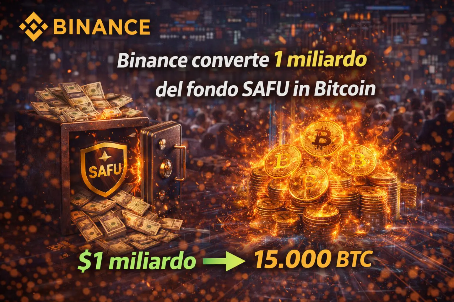 Binance converte 1 miliardo del fondo SAFU in Bitcoin