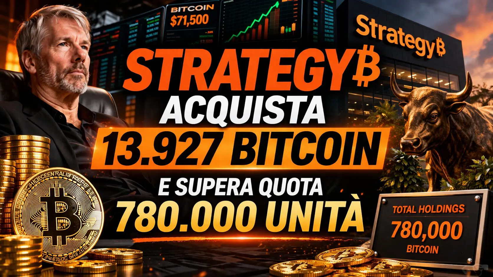 Strategy acquista 13.927 bitcoin e supera quota 780.000 unità