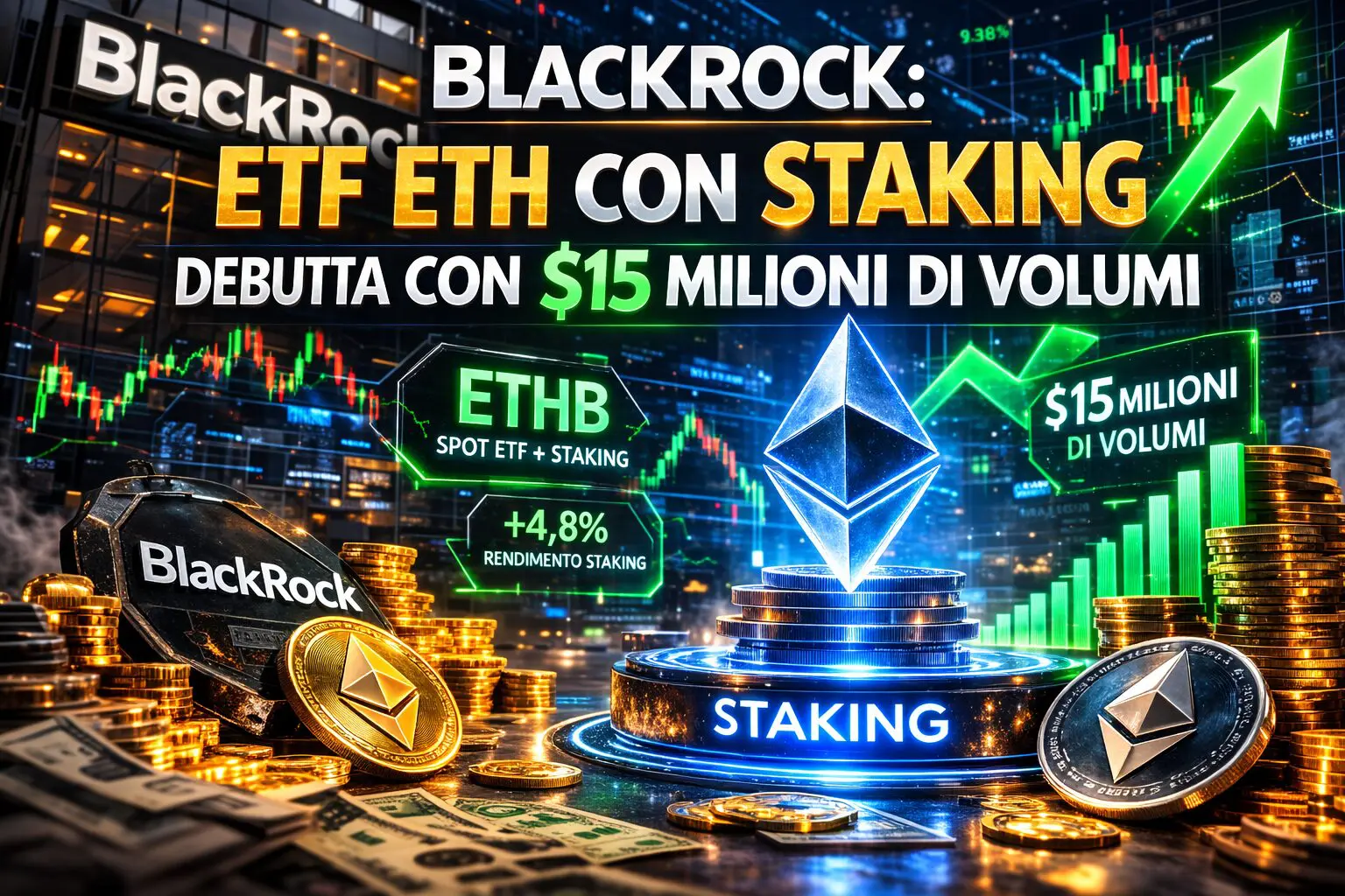 BlackRock: ETF ETH con staking debutta con $15 milioni di volumi