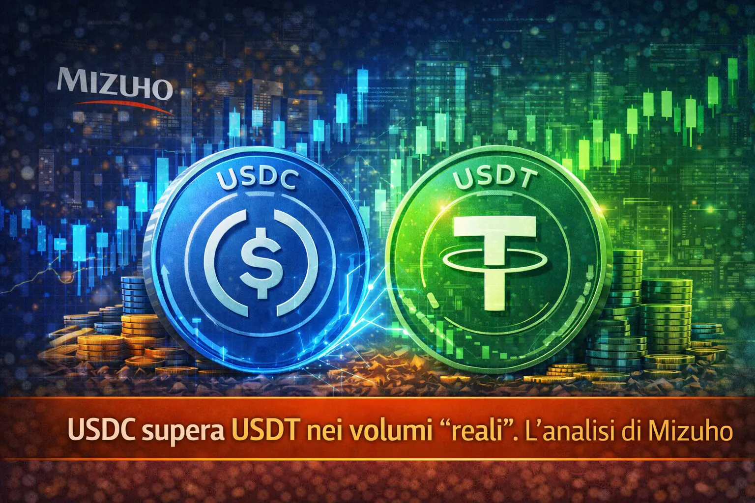 USDC supera USDT nei volumi “reali”. L’analisi di Mizuho