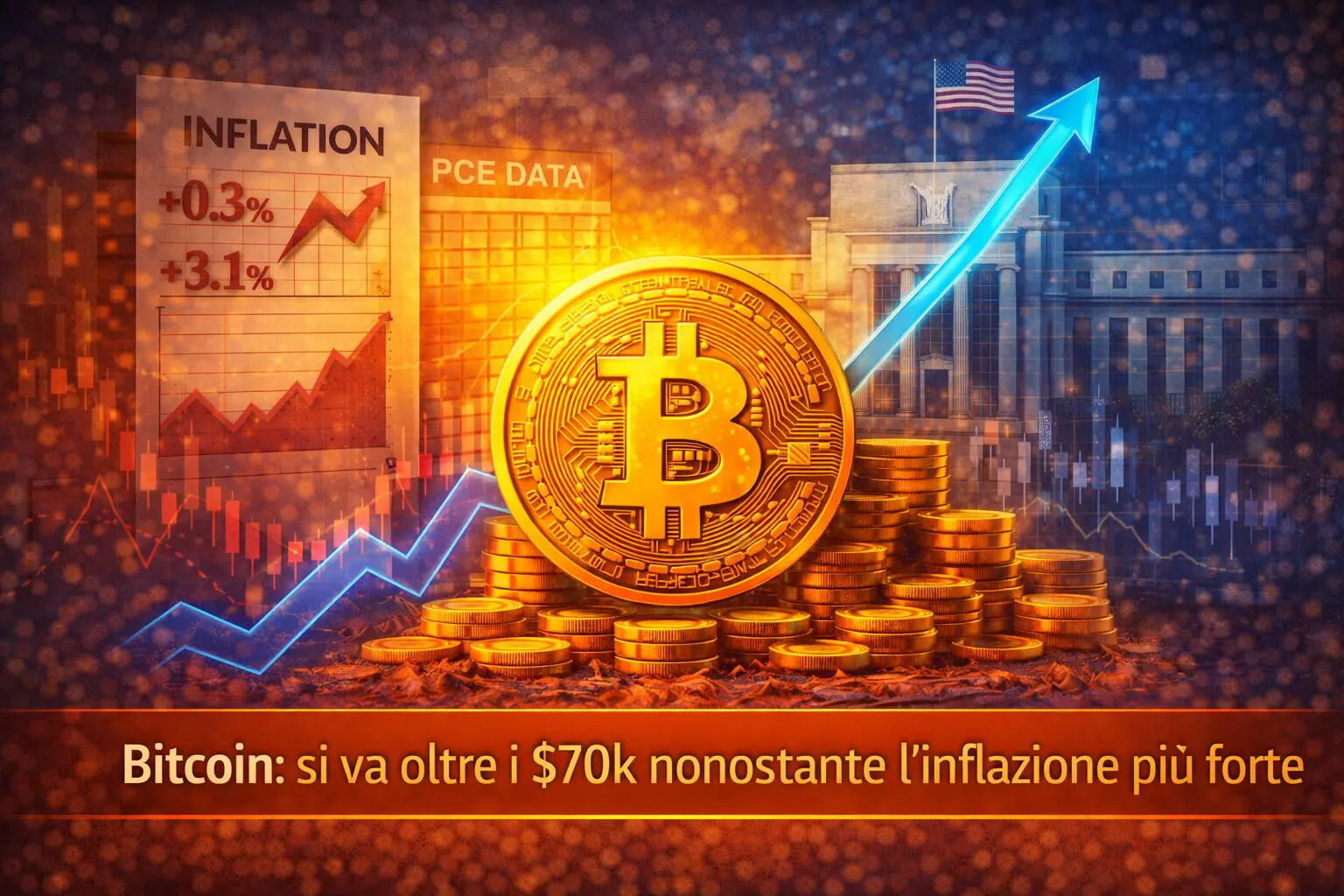 Bitcoin: si va oltre i $70k nonostante l’inflazione più forte