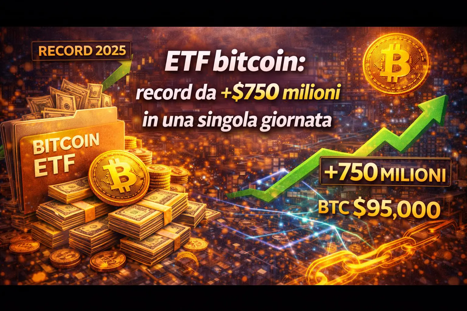 ETF bitcoin: record da +$750 milioni in una singola giornata