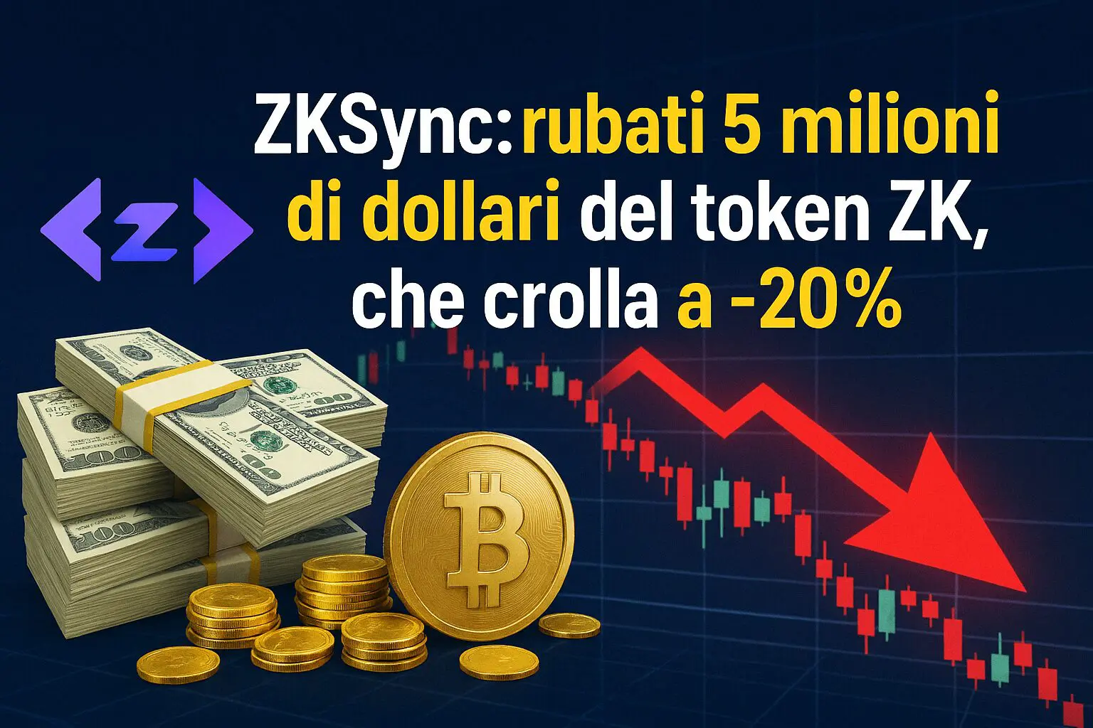 ZkSync: Rubati $5 milioni di dollari del token ZK, che crolla a -20%