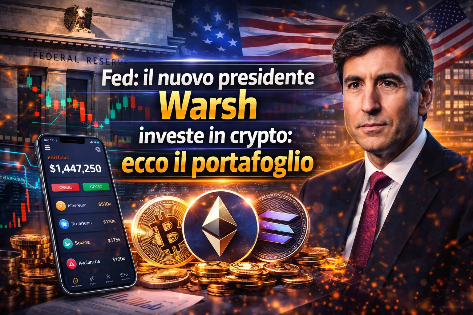 Fed: il nuovo presidente Warsh investe in crypto: ecco il portafoglio
