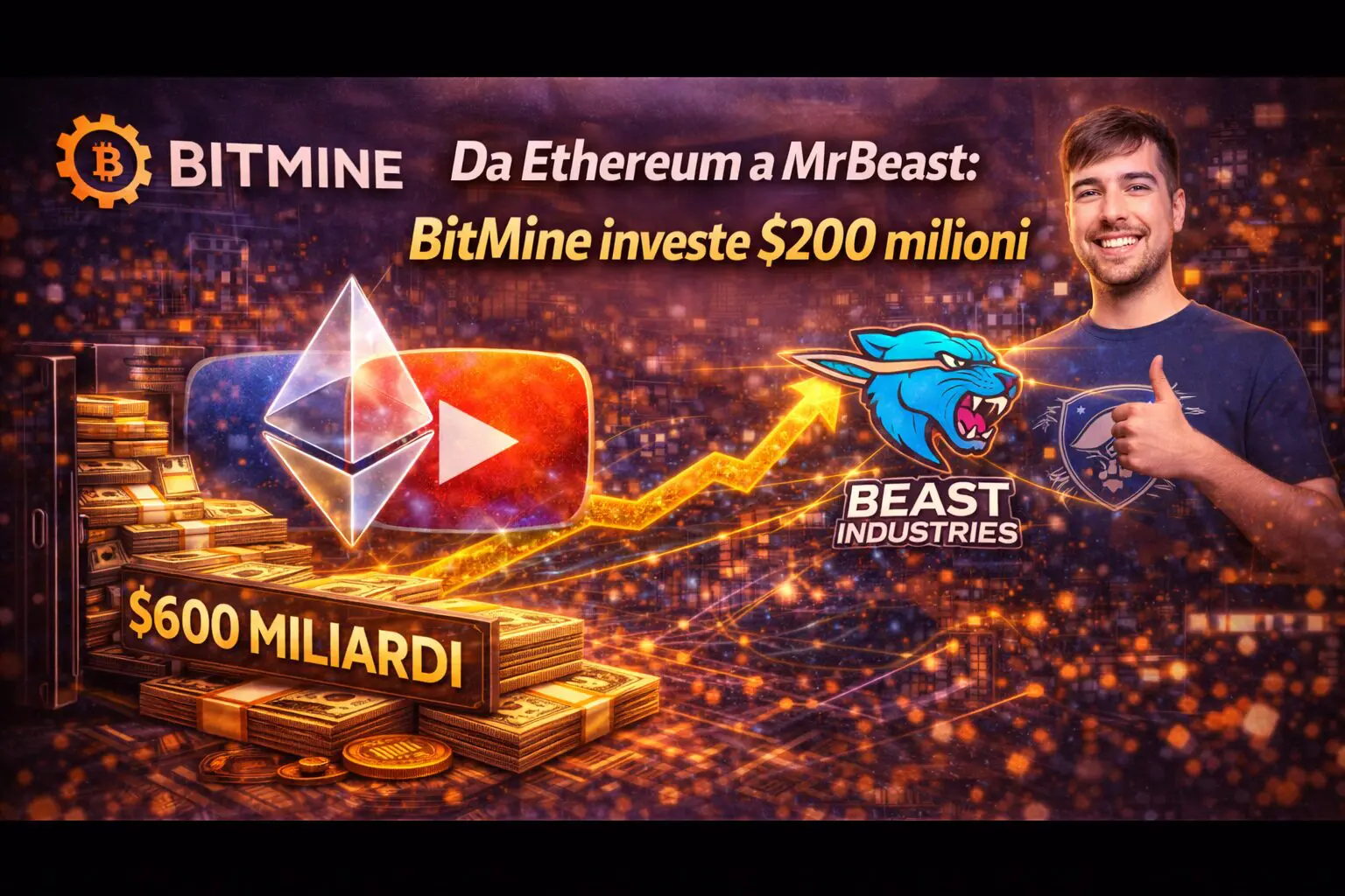 Da Ethereum a MrBeast: BitMine investe $200 milioni