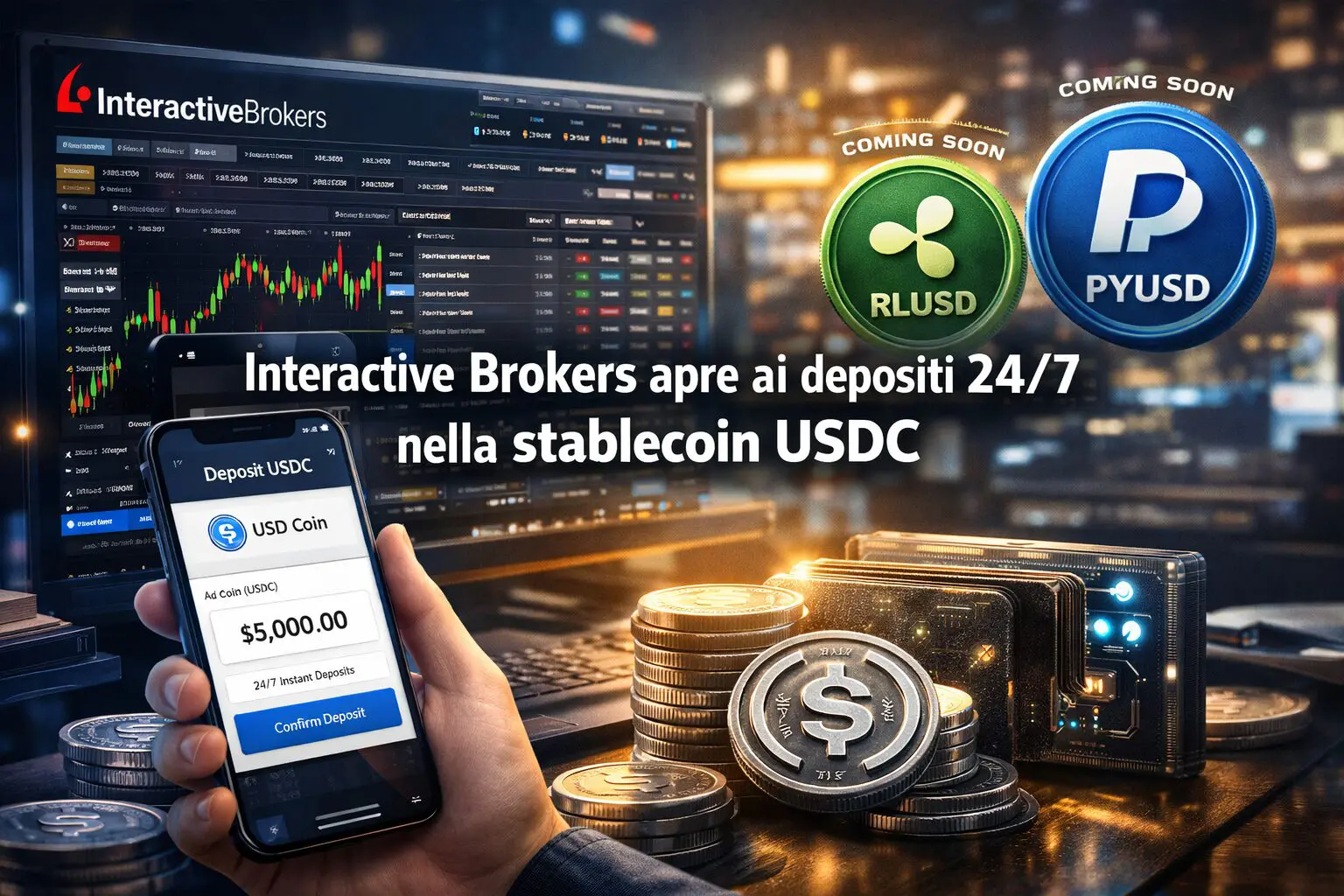 Interactive Brokers apre ai depositi 24/7 nella stablecoin USDC
