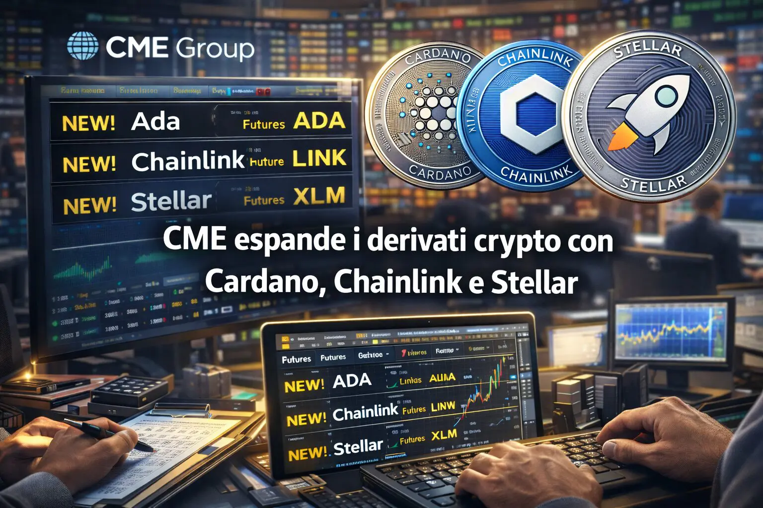 CME espande i derivati crypto con Cardano, Chainlink e Stellar