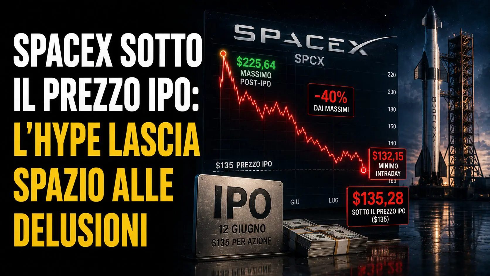 SpaceX sotto il prezzo IPO: l’hype lascia spazio alle delusioni