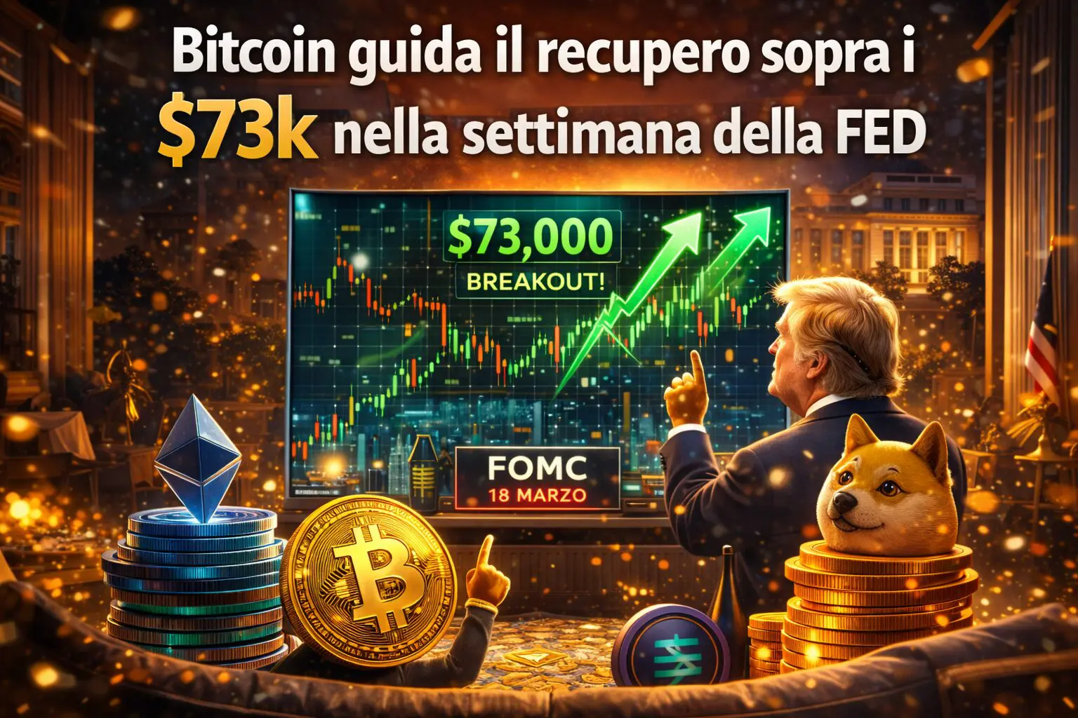 Bitcoin guida il recupero sopra i $73k nella settimana della FED