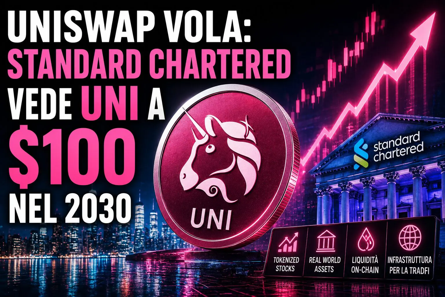 Uniswap vola: Standard Chartered vede UNI a $100 nel 2030