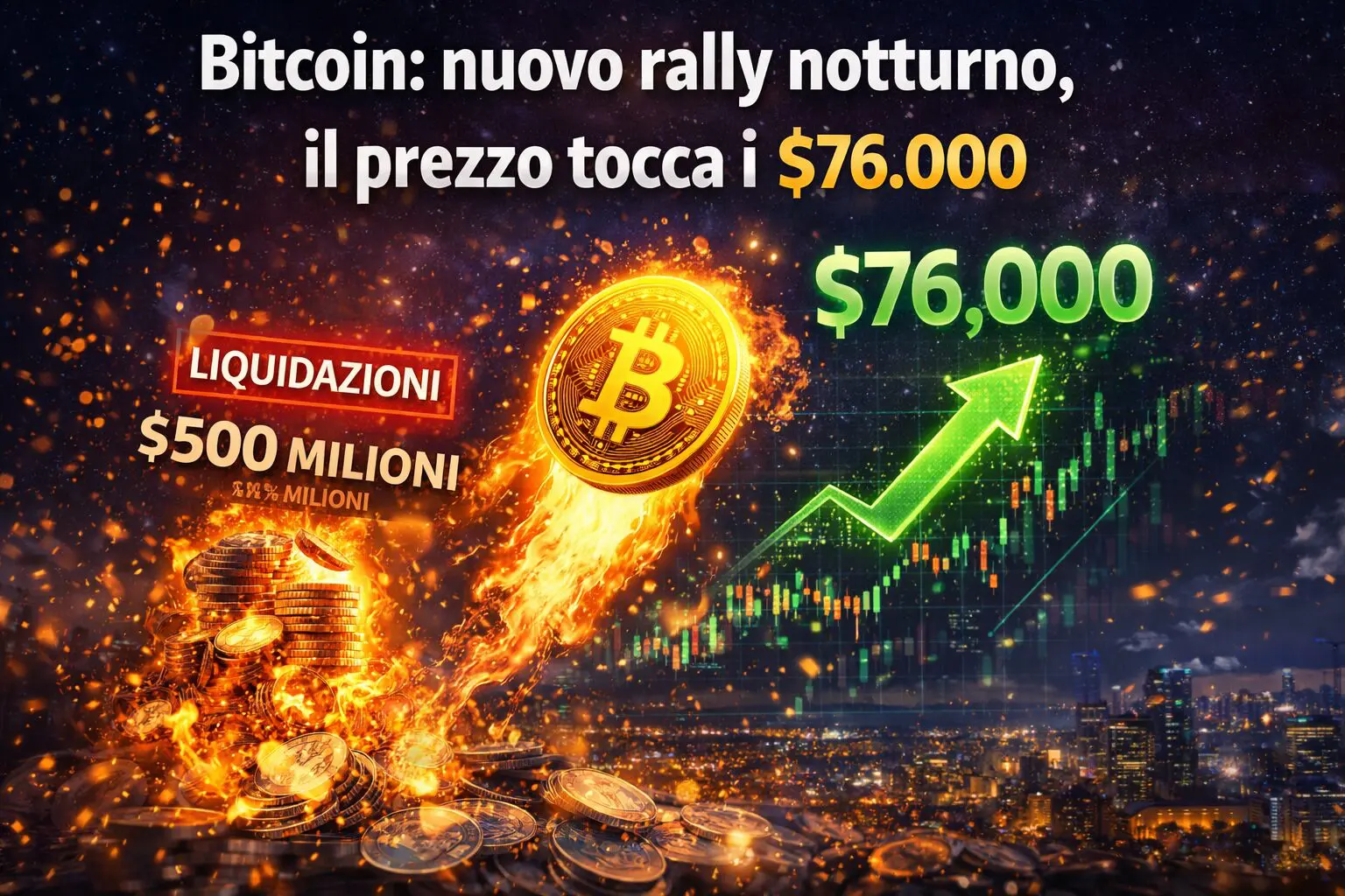 Bitcoin: nuovo rally notturno, il prezzo tocca i $76.000