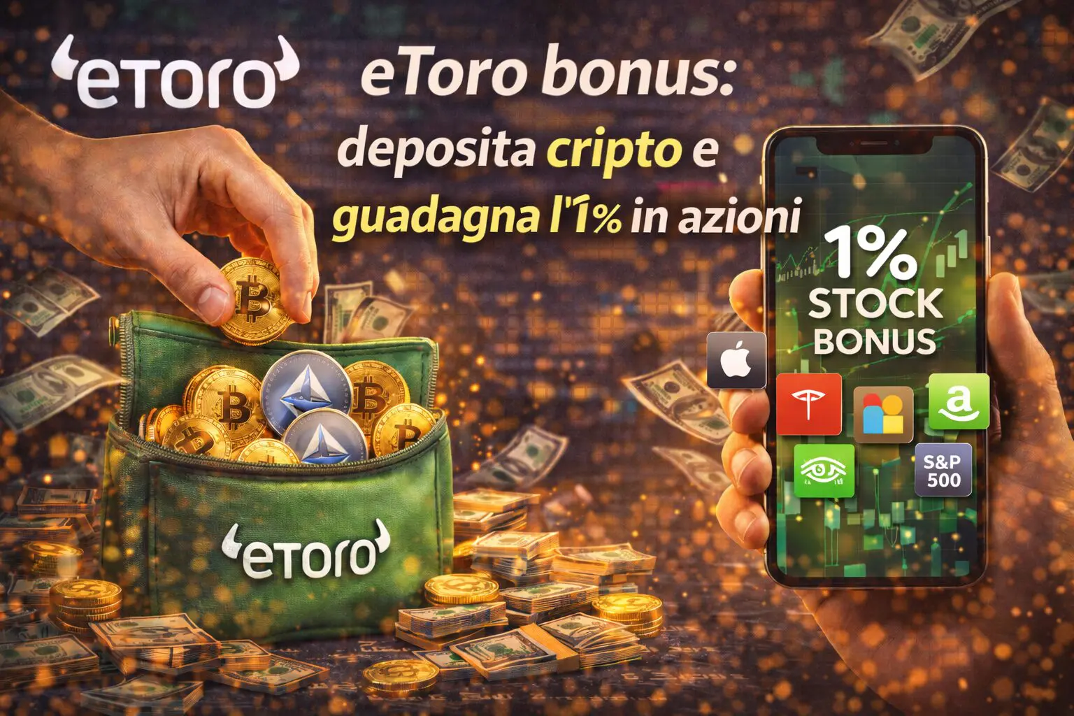 Bonus eToro: deposita cripto e guadagna l'1% in azioni