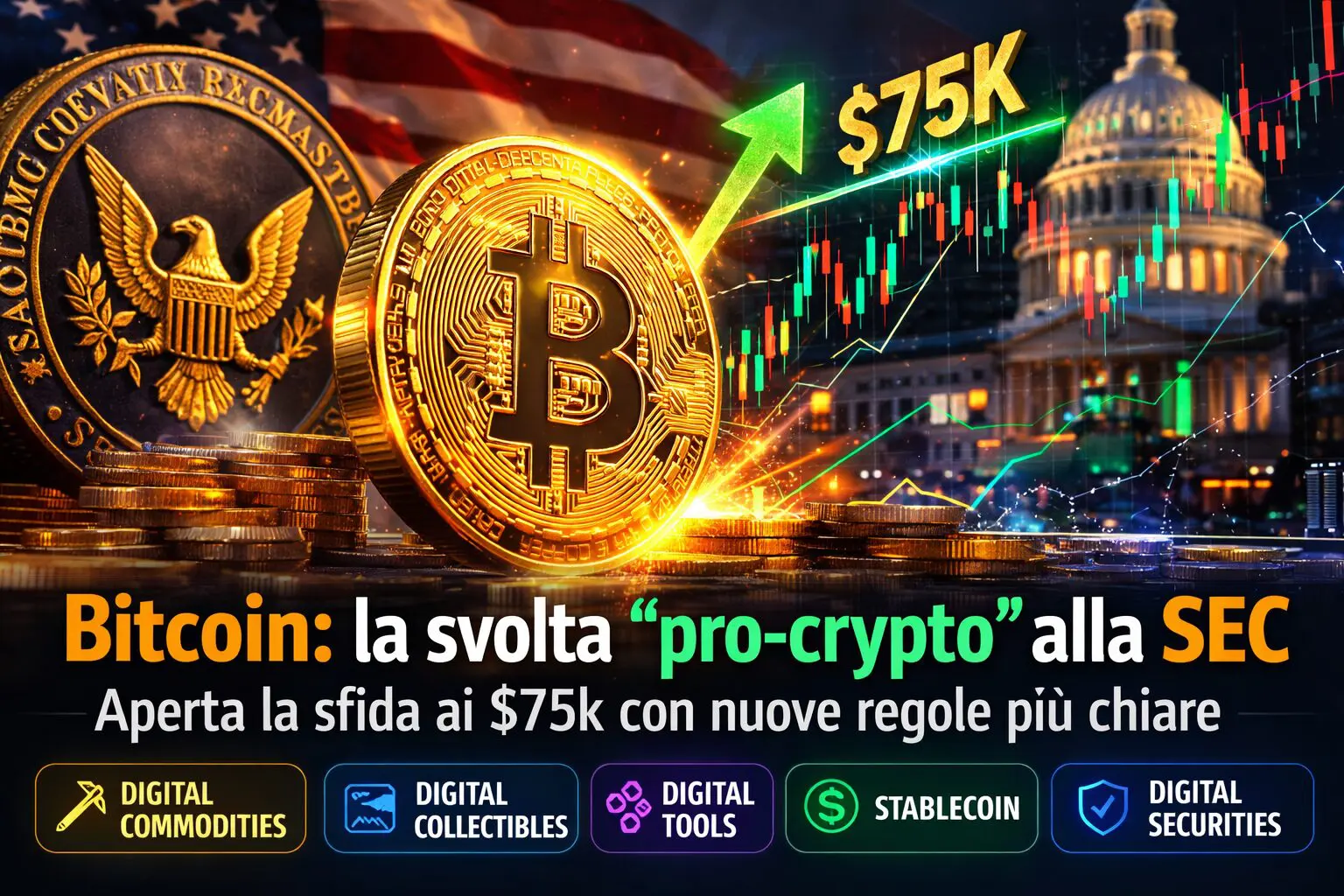 Bitcoin: la svolta “pro-crypto” alla SEC per la sfida ai $75k
