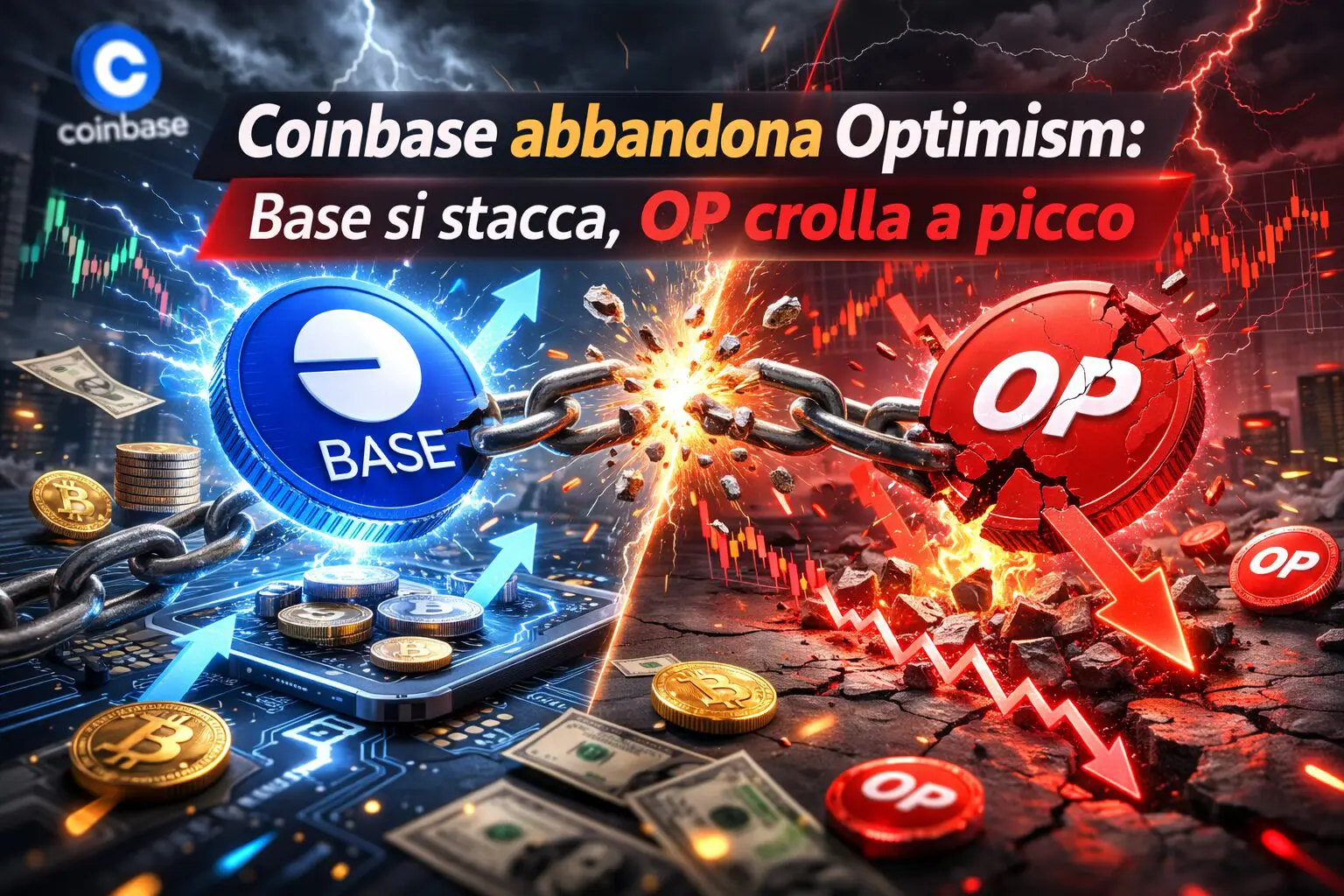 Coinbase abbandona Optimism: Base si stacca, OP crolla a picco