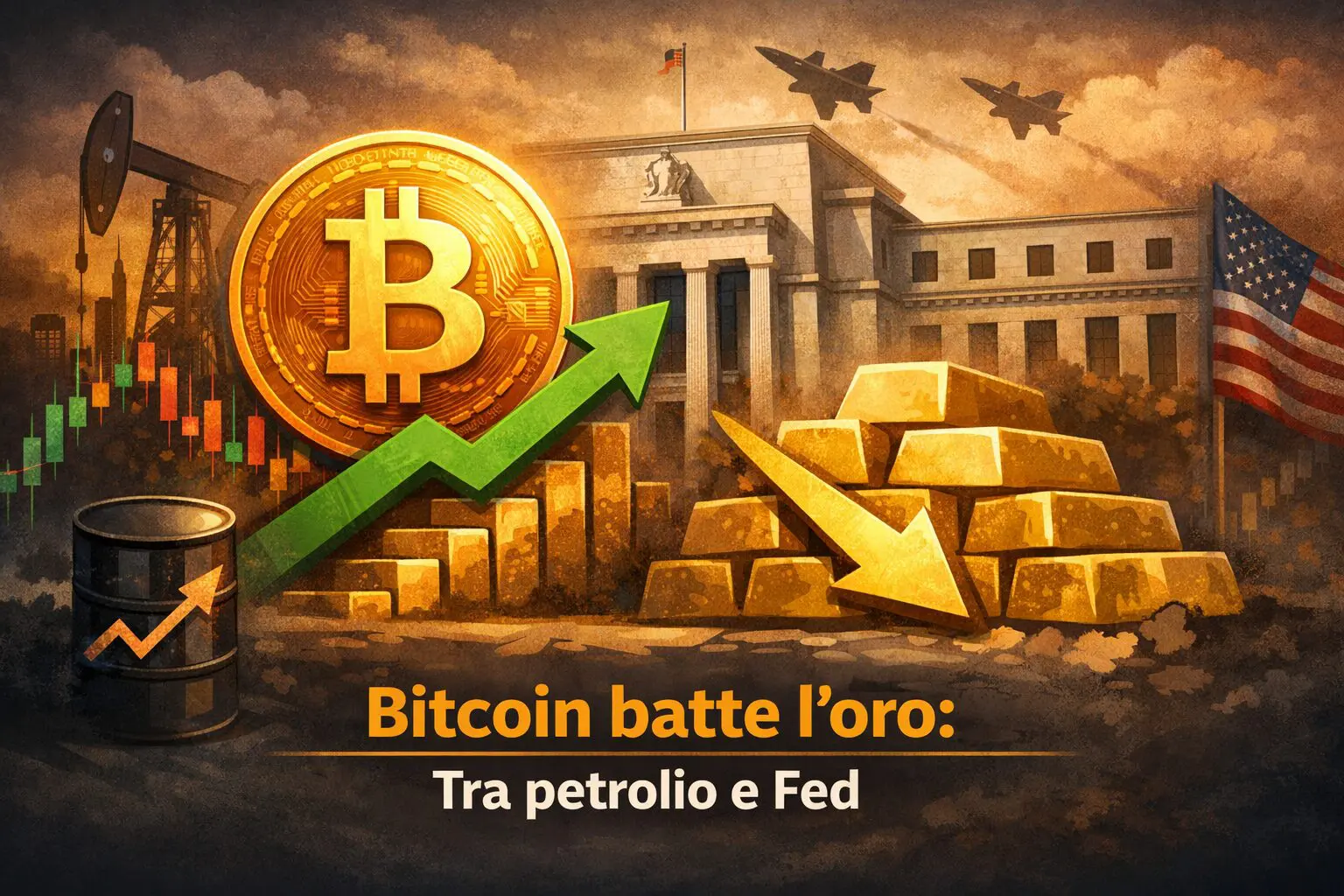 Bitcoin soffre MA batte l’oro: ecco che succede, tra petrolio e Fed