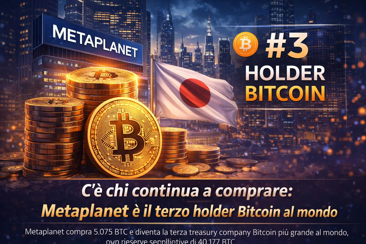 C’è chi continua a comprare: Metaplanet è il terzo holder Bitcoin al mondo