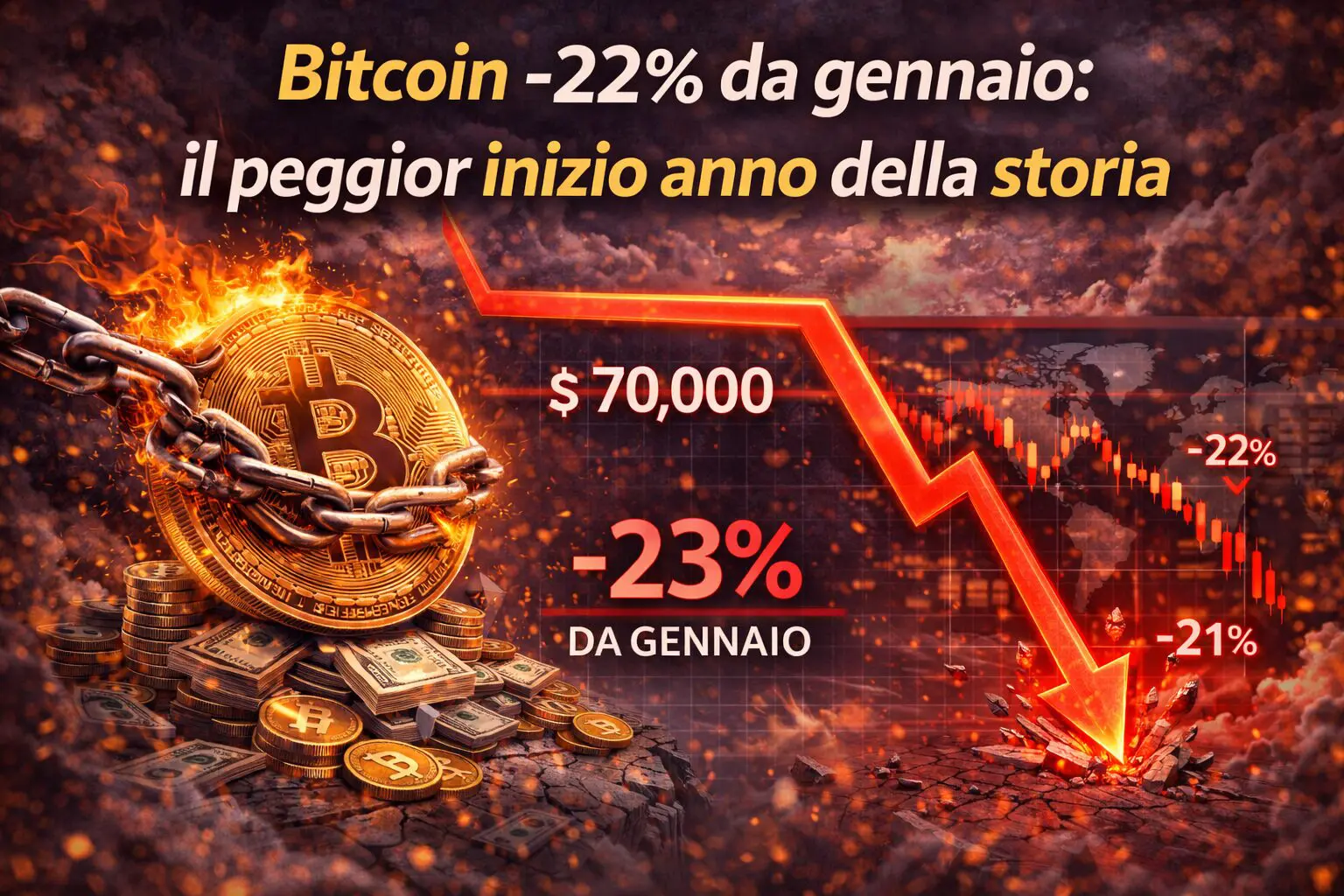 Bitcoin -22% da gennaio: il peggior inizio anno della storia
