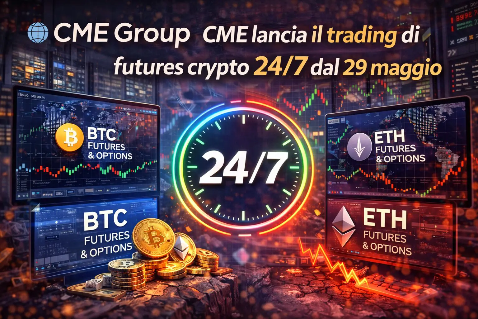CME lancia il trading di futures crypto 24/7 dal 29 maggio