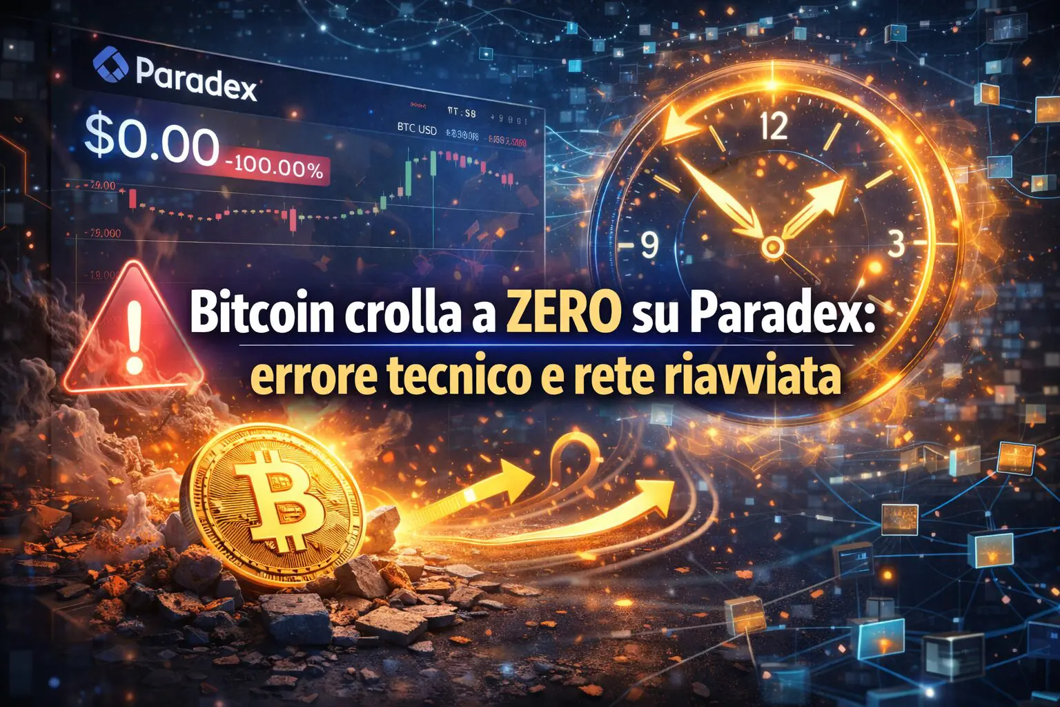 Bitcoin crolla a ZERO su Paradex: errore tecnico e rete riavviata