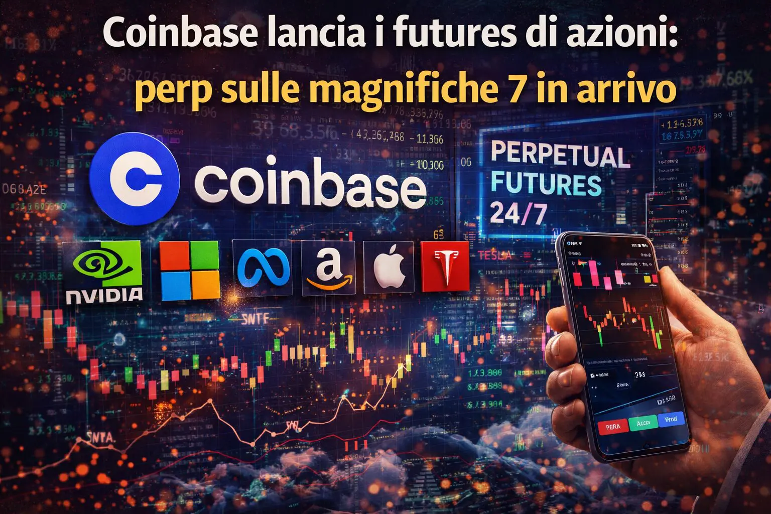 Coinbase lancia i futures di azioni: perp sulle magnifiche 7 in arrivo