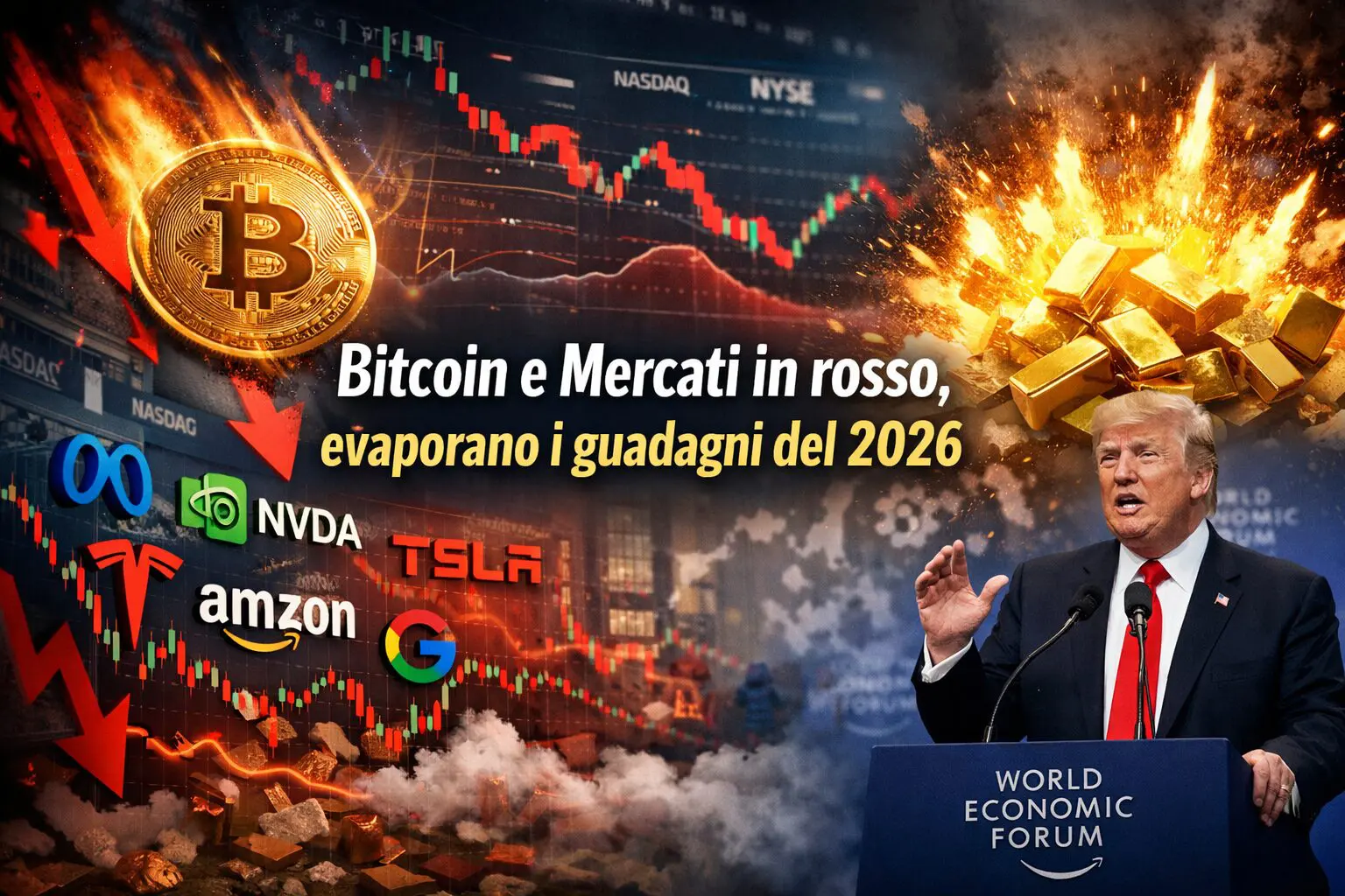 Bitcoin e Mercati in rosso: evaporano i guadagni del 2026