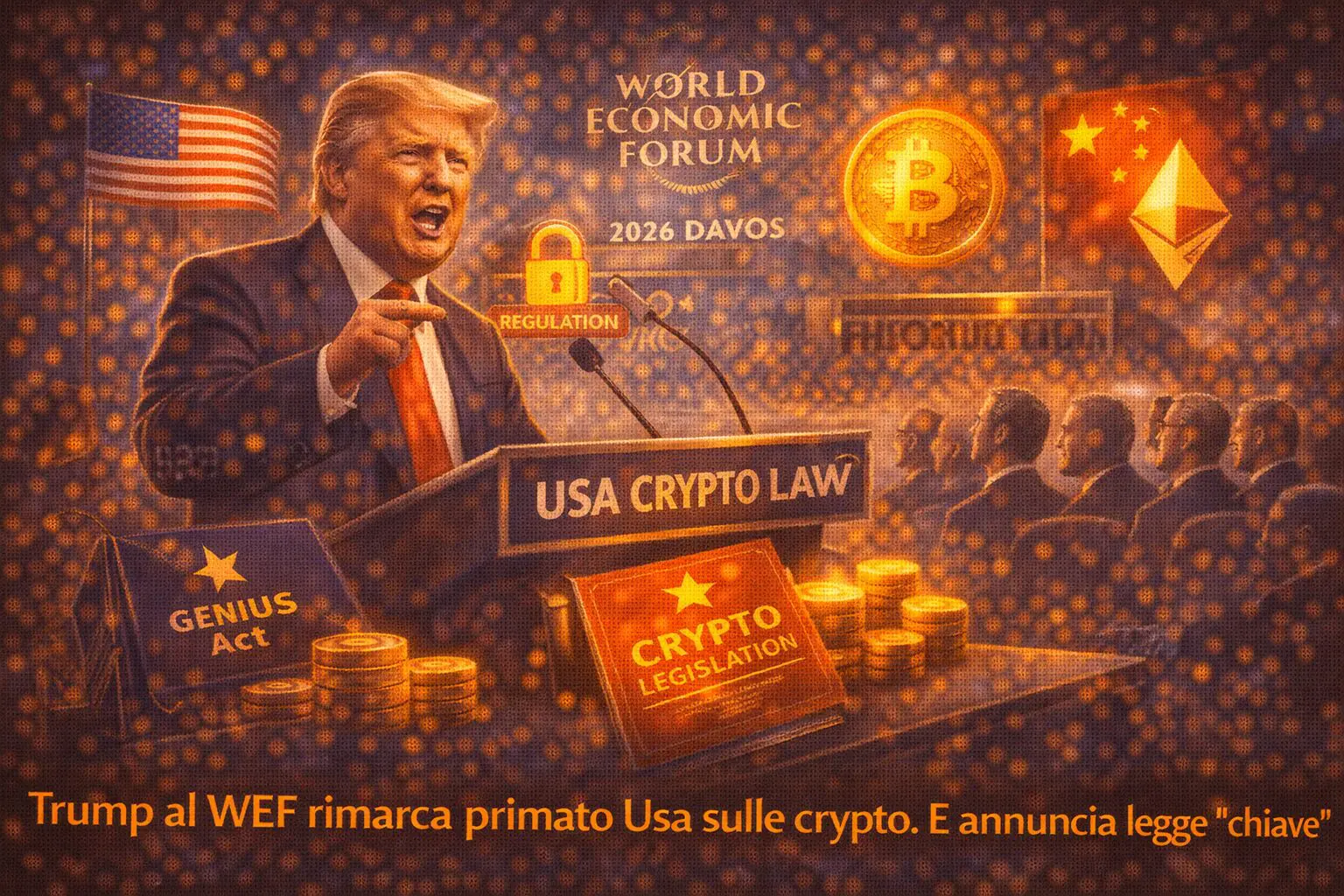 Trump al WEF rimarca primato Usa sulle crypto. E annuncia legge “chiave”