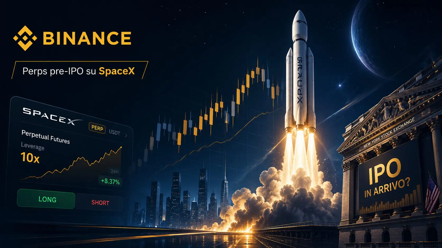Binance: nuovi “perps” pre-IPO per il debutto storico di SpaceX