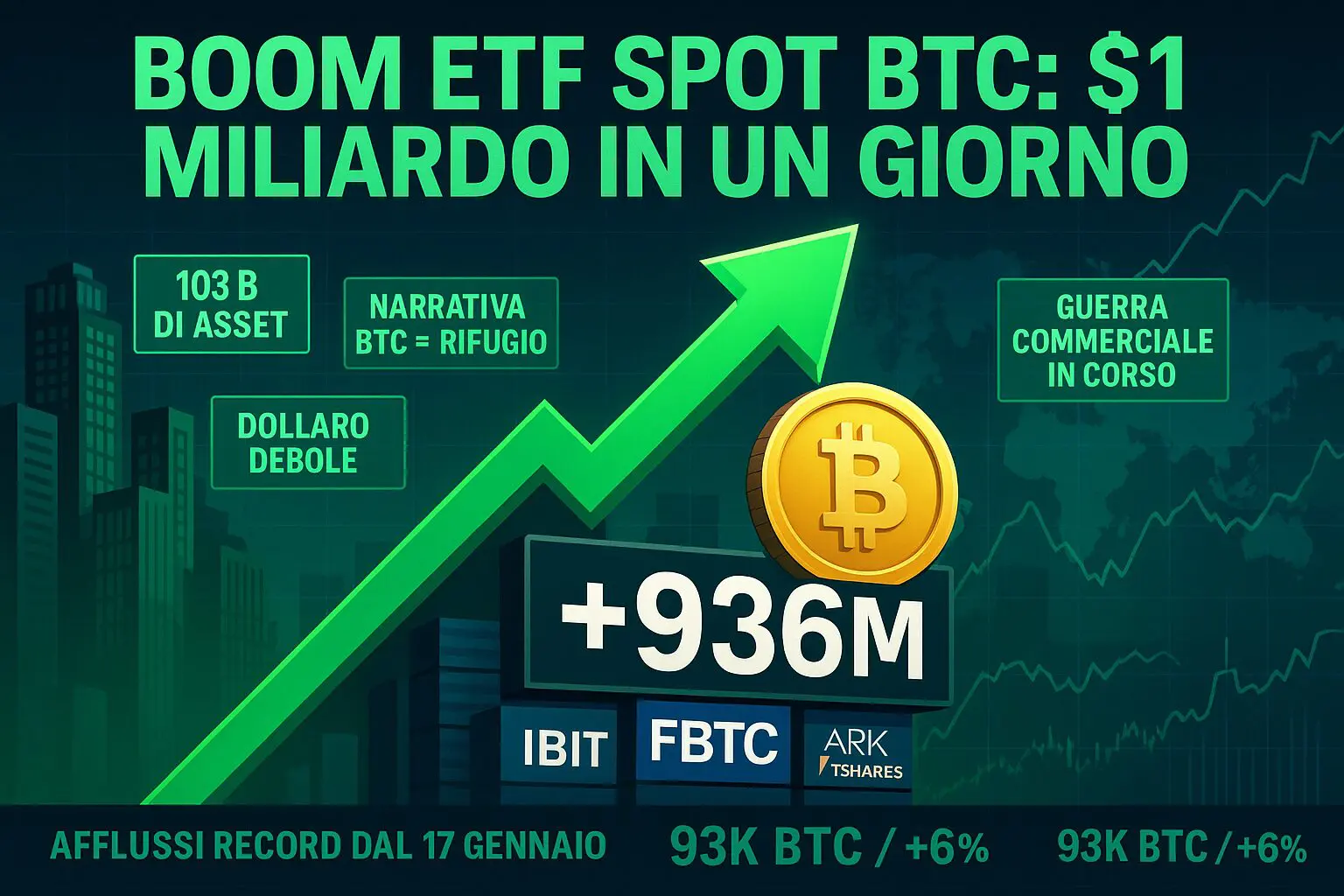 È BOOM per gli ETF spot Bitcoin: $1 mld di inflow in un giorno
