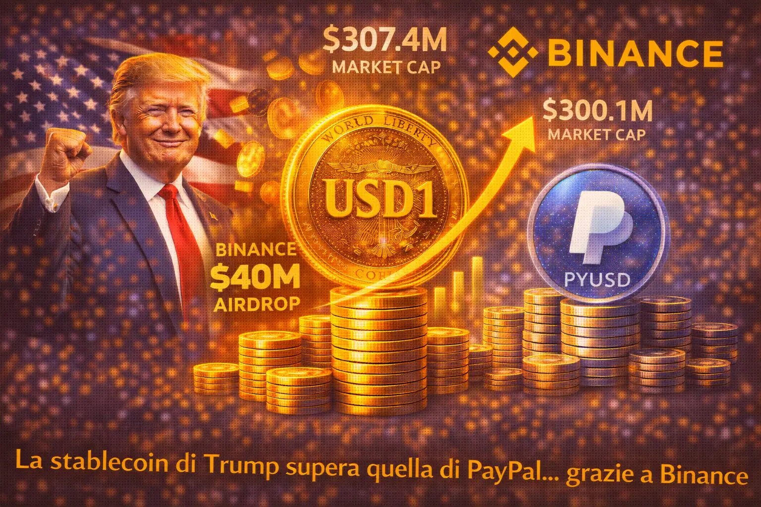 La stablecoin di Trump supera quella di PayPal… grazie a Binance