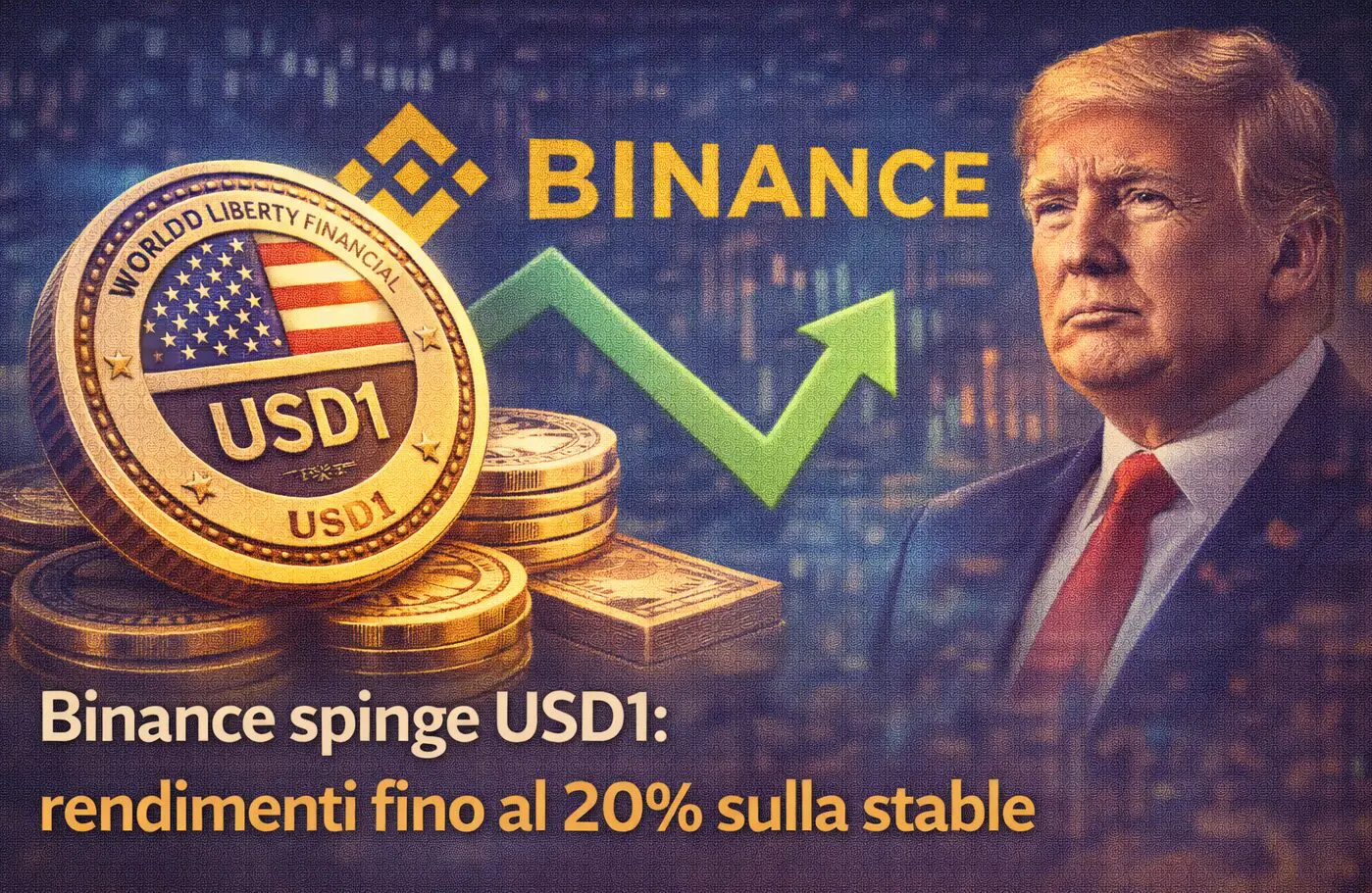 Binance spinge USD1: rendimenti fino al 20% sulla stable 