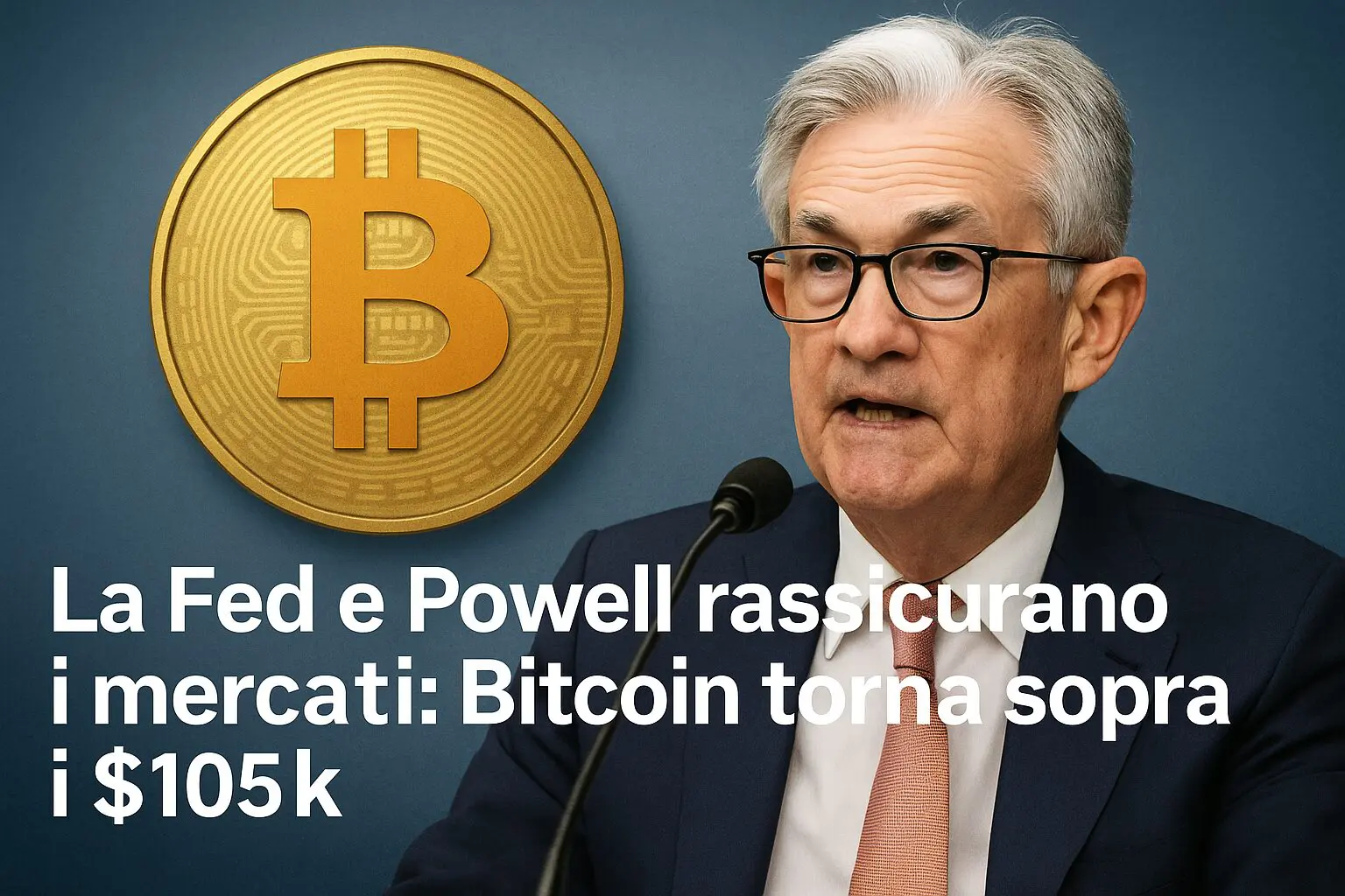 La Fed e Powell rassicurano i mercati: Bitcoin torna sopra i $105k