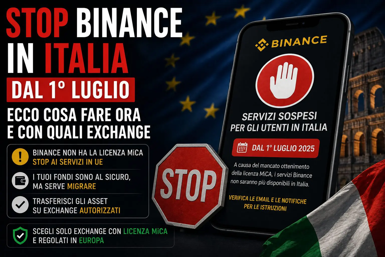 STOP Binance in Italia dal 1° luglio. Ecco cosa fare ora