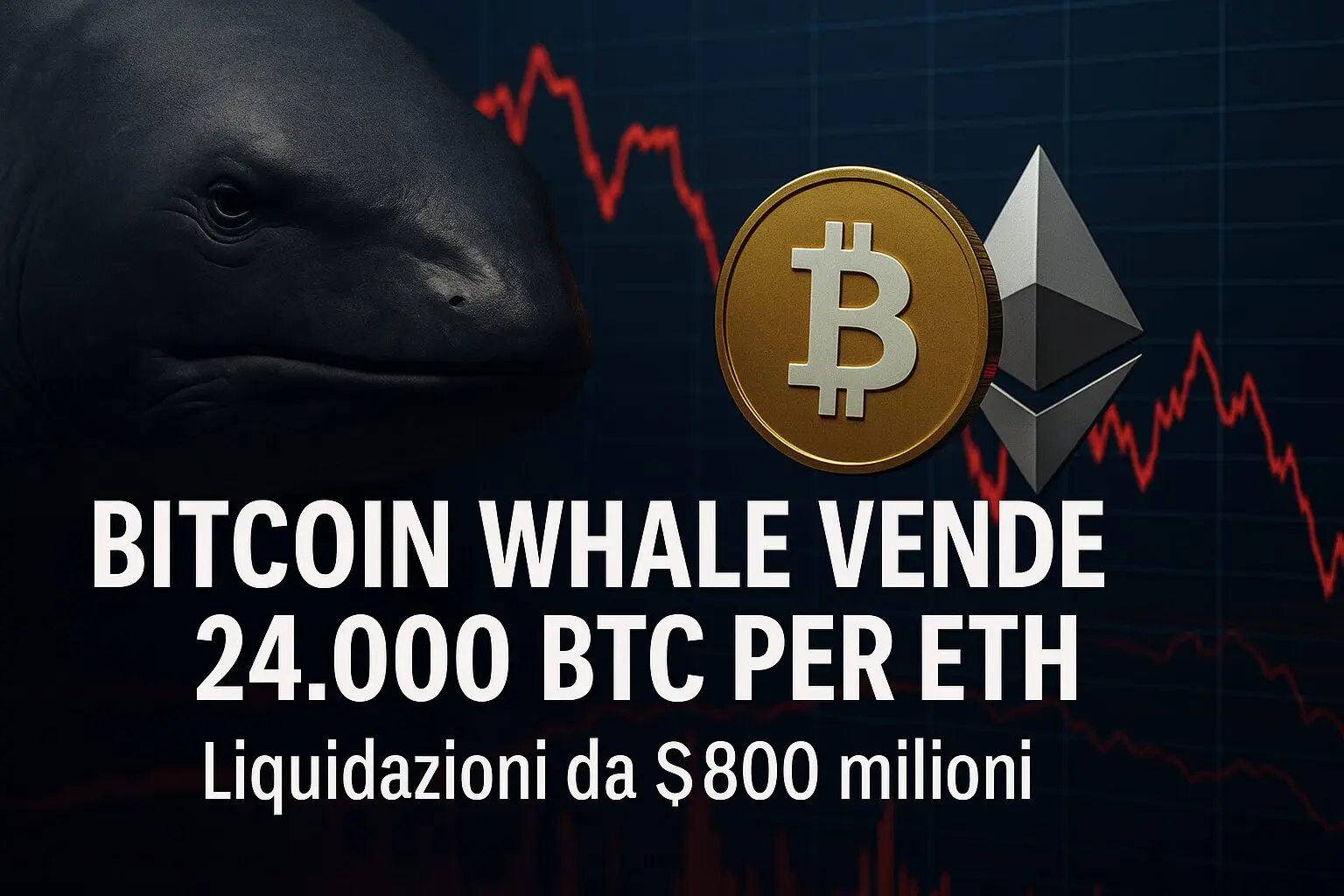 Bitcoin Whale vende 24.000 BTC per ETH: liquidazioni da $800M