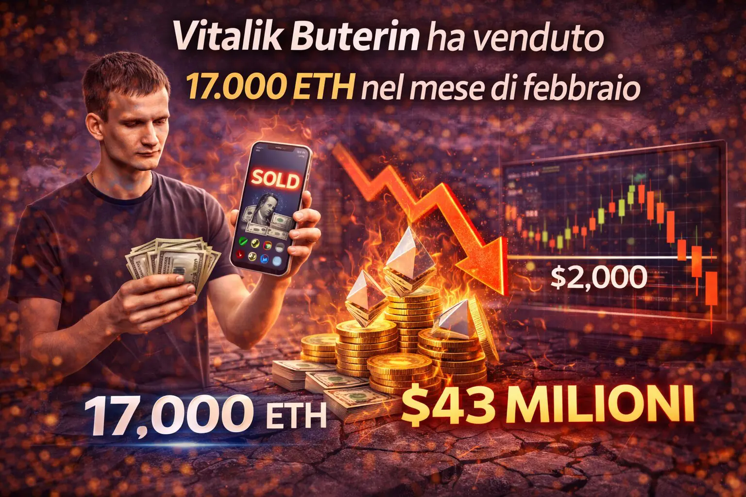 Vitalik Buterin ha venduto 17.000 ETH nel mese di febbraio