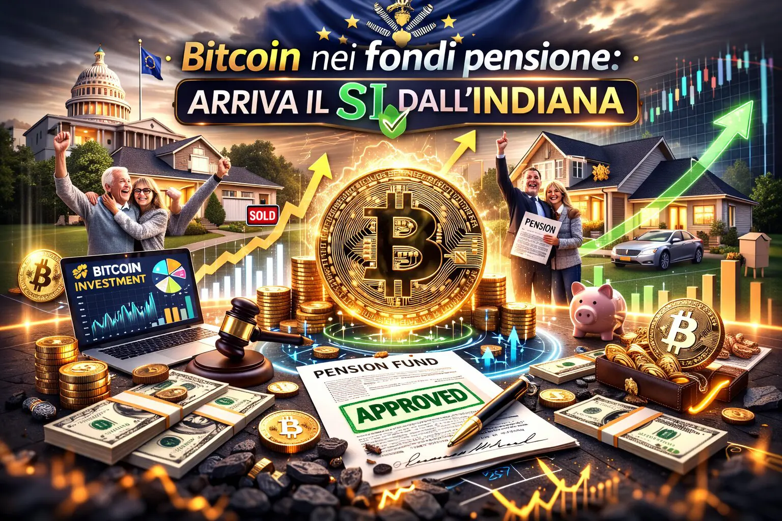 Bitcoin nei fondi pensione: arriva il SI dall'Indiana
