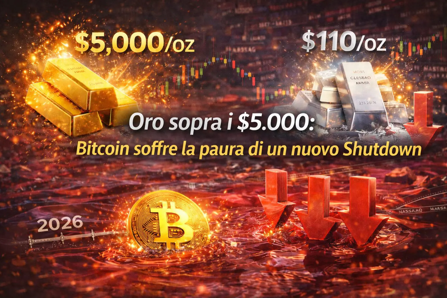 Oro sopra i $5.000: Bitcoin soffre la paura di un nuovo Shutdown