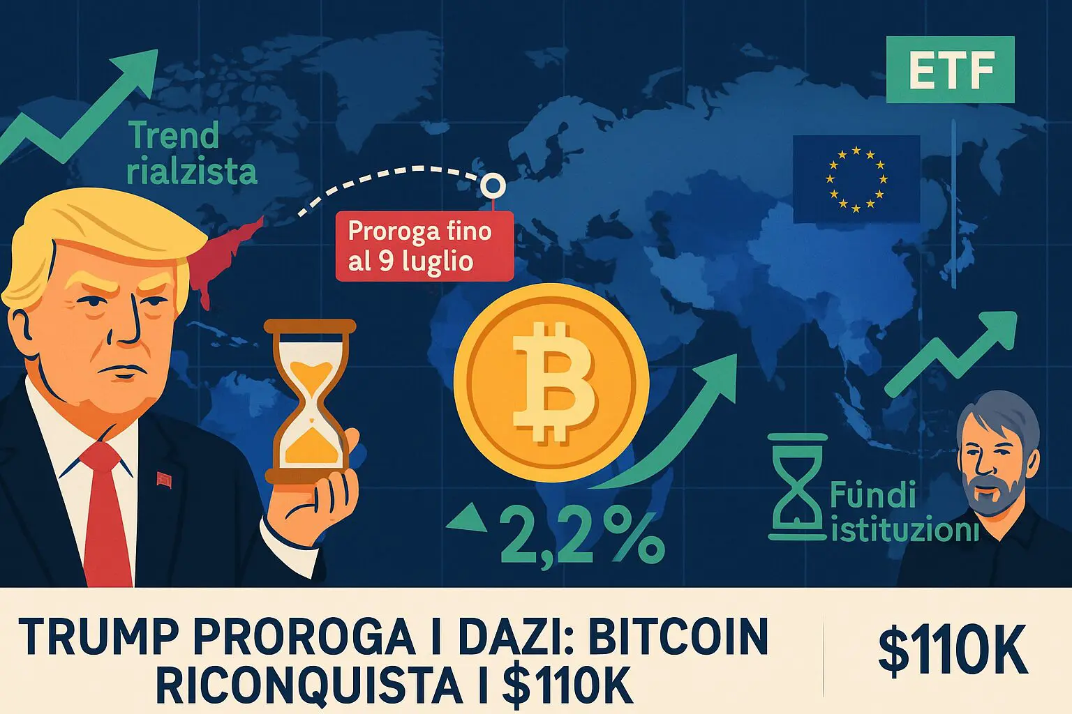 Bitcoin a $110k: la tregua di Trump sui dazi Ue spinge BTC