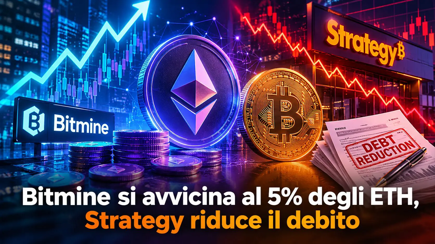 Bitmine si avvicina al 5% degli ETH, Strategy riduce il debito