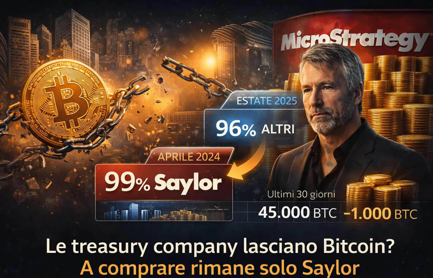 Le treasury company lasciano Bitcoin? A comprare rimane solo Saylor