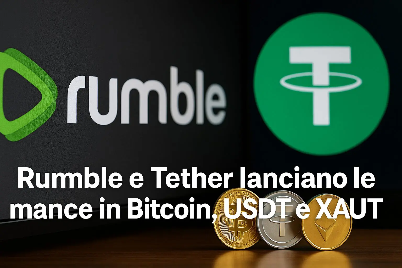 Rumble e Tether lanciano le mance in Bitcoin, USDT e XAUT