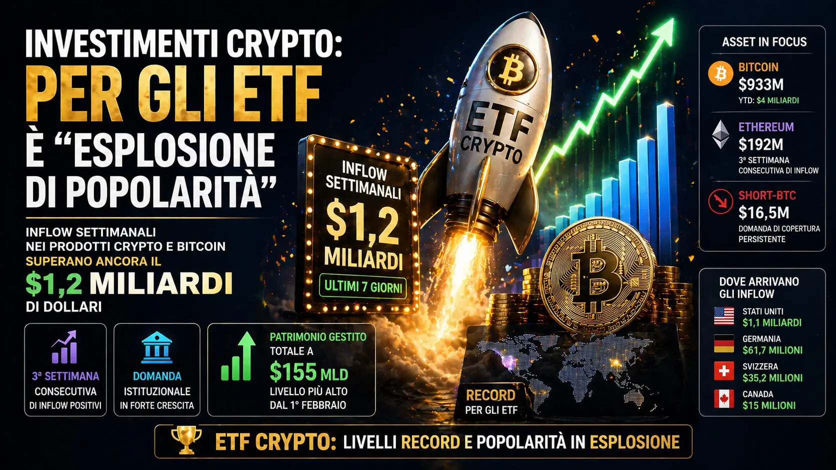 Investimenti crypto: per gli ETF è “esplosione di popolarità”