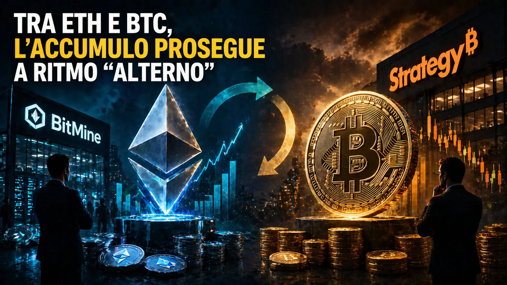 Tra ETH e BTC, l’accumulo prosegue a ritmo “alterno”