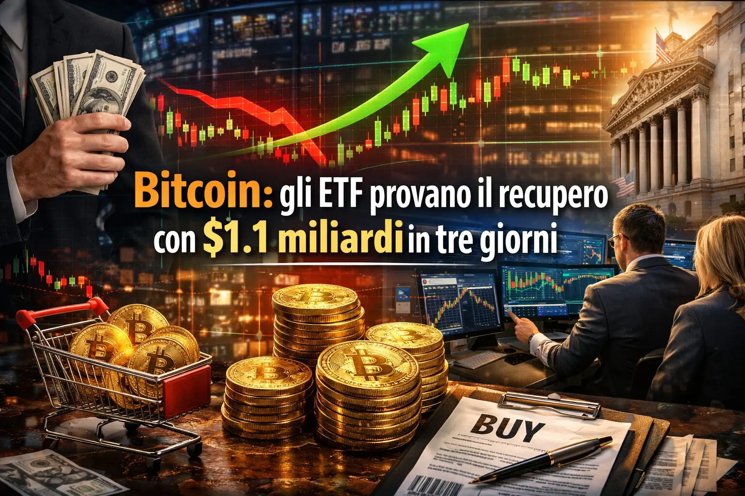 Bitcoin: gli ETF provano il recupero con $1.1 miliardi in tre giorni