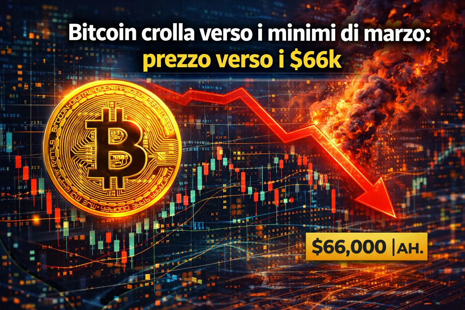 Bitcoin crolla verso i minimi di marzo: prezzo verso i $66k
